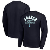 NHL Navy Seattle Kraken Starter Stick And Puck Logo Fleece Pullover Sweatshirt