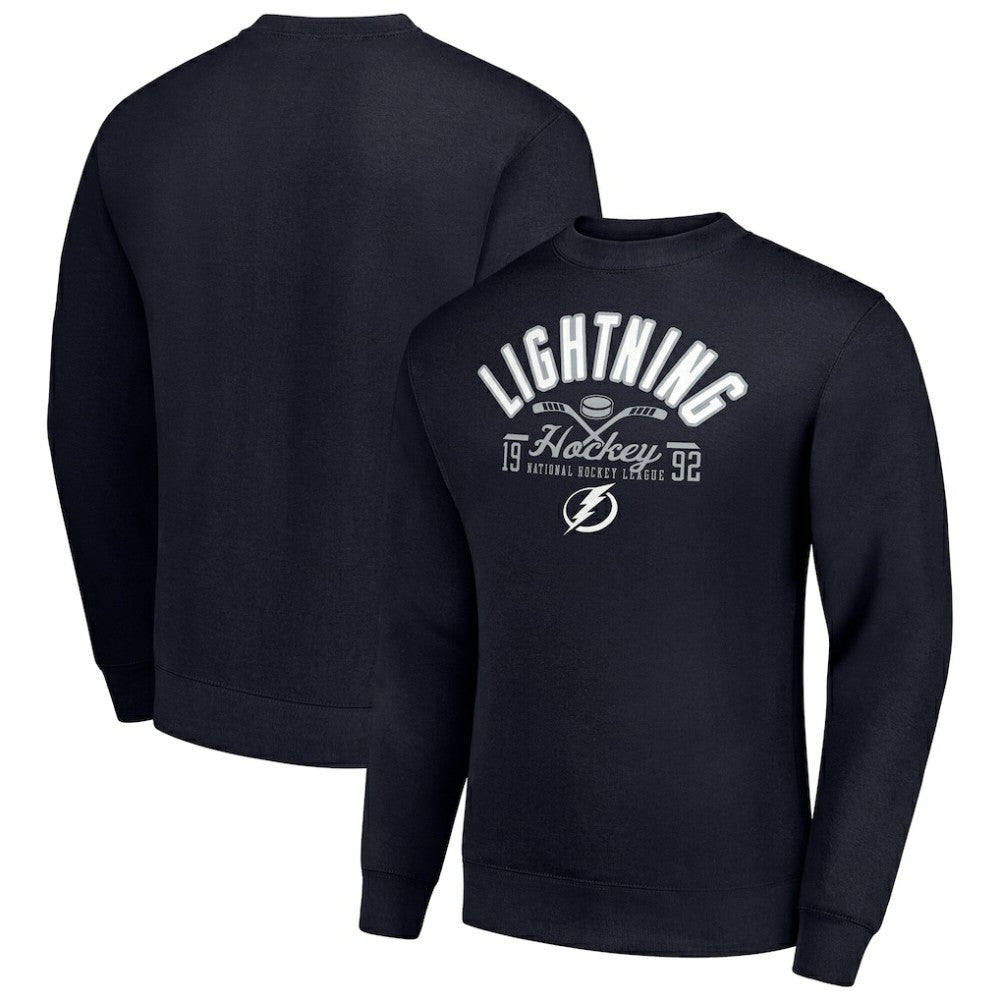 NHL Navy Tampa Bay Lightning Starter Stick And Puck Logo Fleece Pullover Sweatshirt