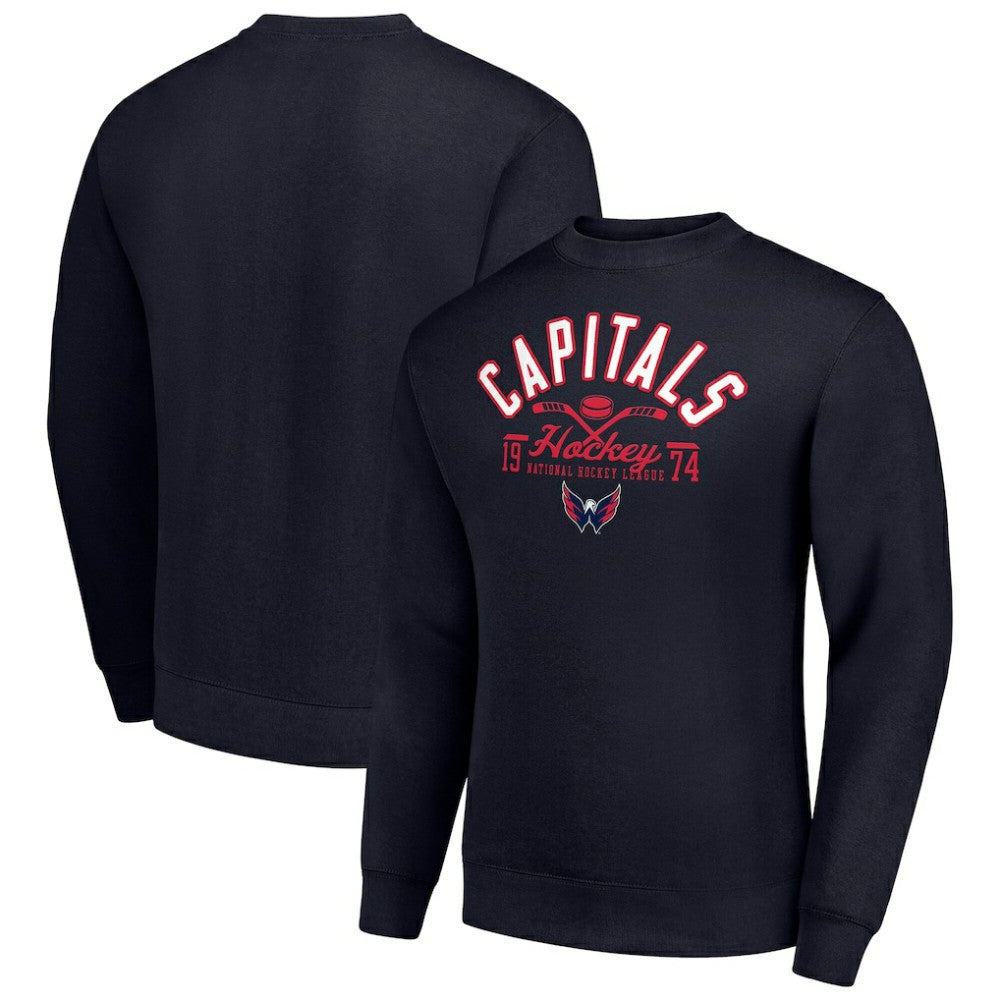 NHL Navy Washington Capitals Starter Stick And Puck Logo Fleece Pullover Sweatshirt