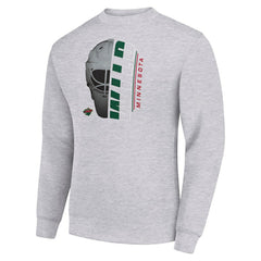 NHL Heather Gray Minnesota Wild Starter Half Helmet Team Logo Pullover Sweatshirt