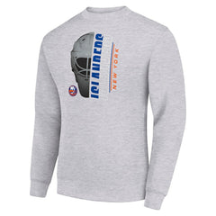 NHL Heather Gray New York Islanders Starter Half Helmet Team Logo Pullover Sweatshirt