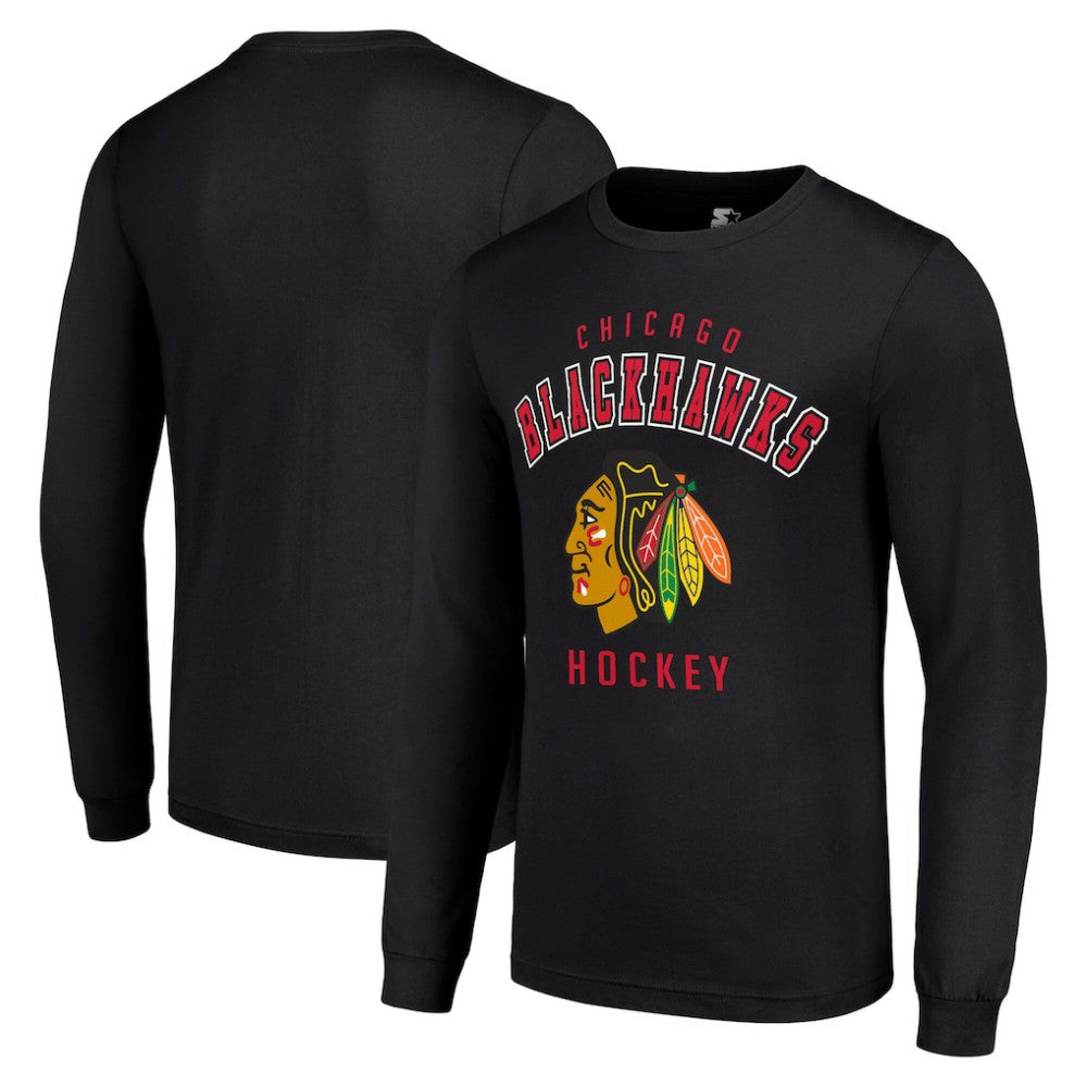 NHL Black Chicago Blackhawks Starter Logo Long Sleeve T-Shirt