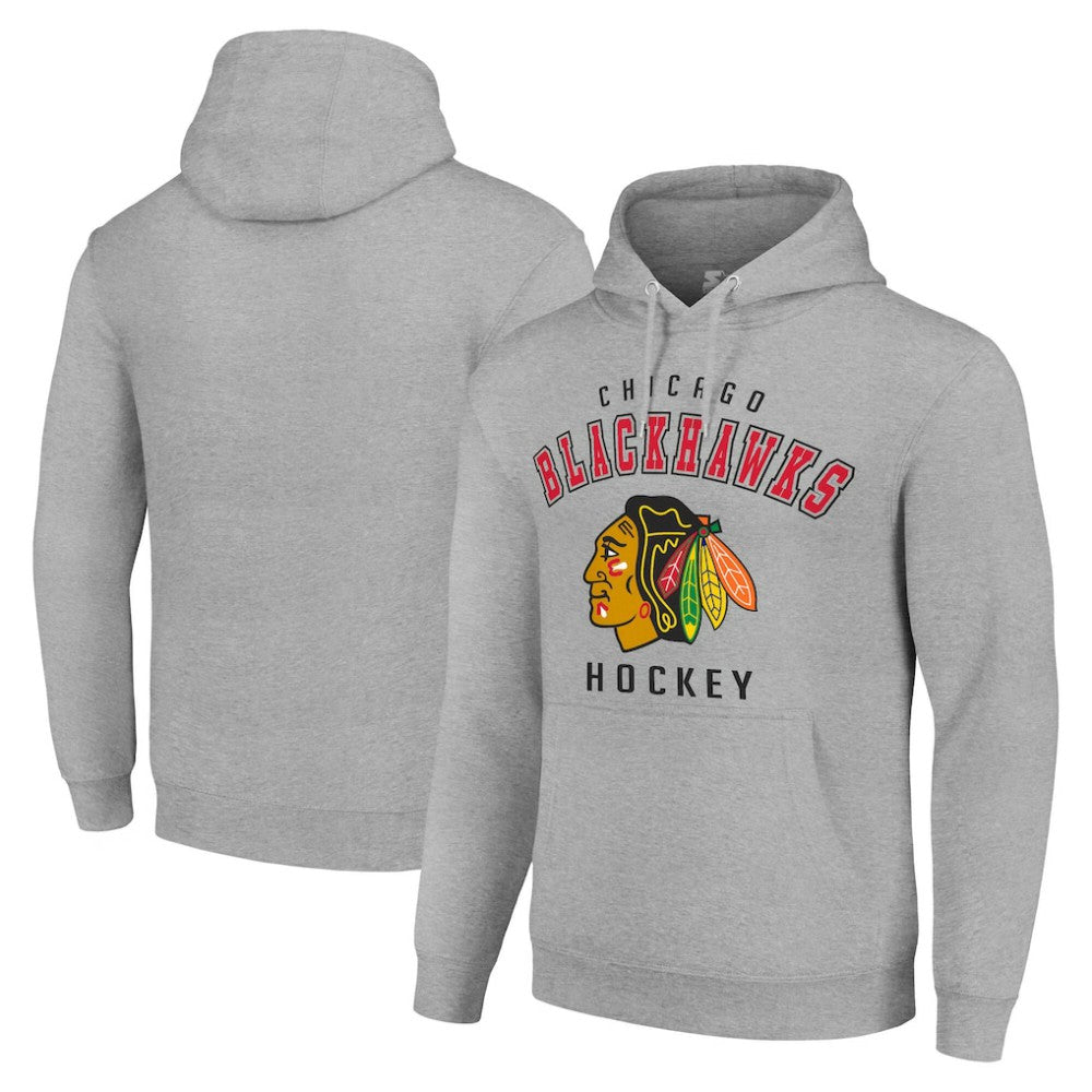 NHL Heather Gray Chicago Blackhawks Starter Logo Pullover Hoodie