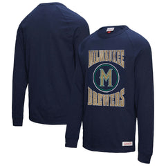 MLB Milwaukee Brewers Mitchell & Ness Arched Logo Slub Long Sleeve T-Shirt