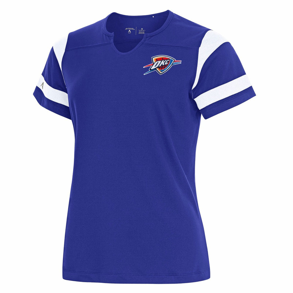 NBA Oklahoma City Thunder Antigua Women's Encounter Short Sleeve Notch Neck Top