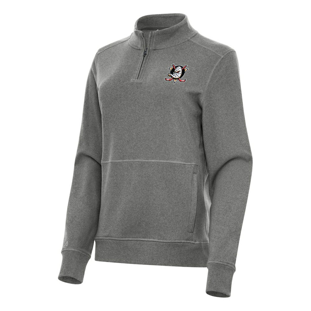 NHL Heather Black Anaheim Ducks Antigua Women's Crush Quarter-Zip Fleece Sweatshirt
