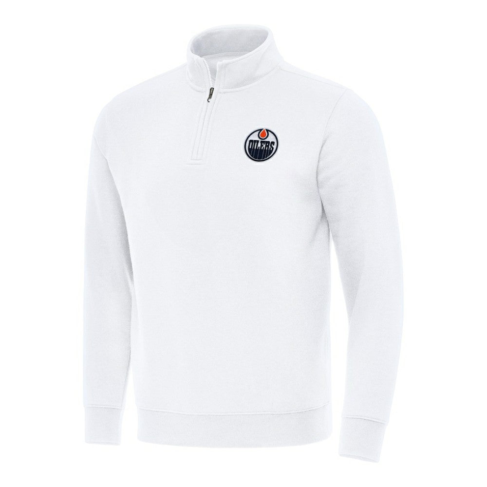 NHL White Edmonton Oilers Antigua Victory Quarter-Zip Mock Sweatshirt