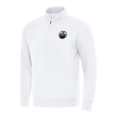 NHL White Edmonton Oilers Antigua Victory Quarter-Zip Mock Sweatshirt