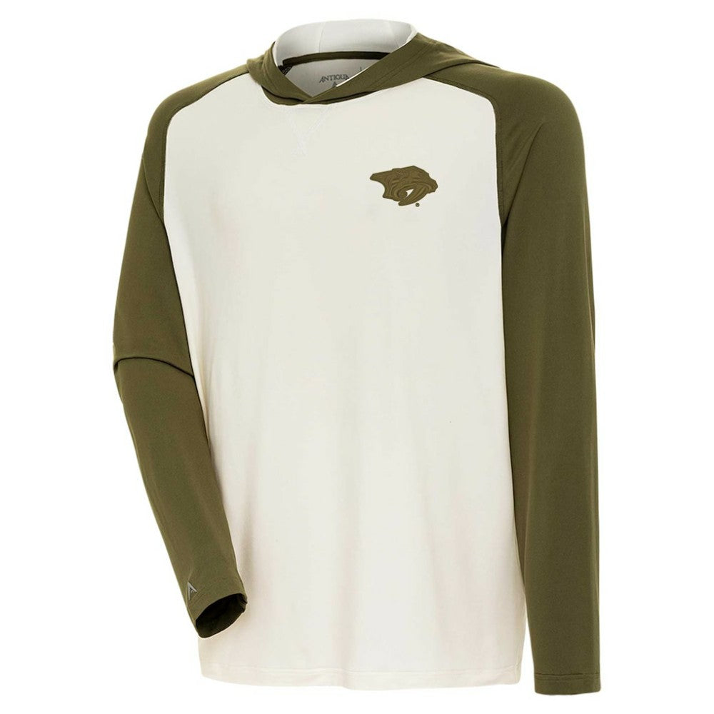 NHL Cream/Olive Nashville Predators Antigua Intrepid Sand Raglan Long Sleeve Hoodie T-Shirt
