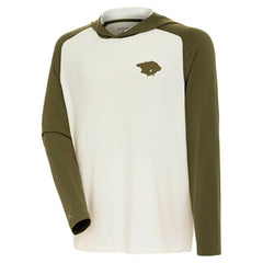 NHL Cream/Olive Nashville Predators Antigua Intrepid Sand Raglan Long Sleeve Hoodie T-Shirt