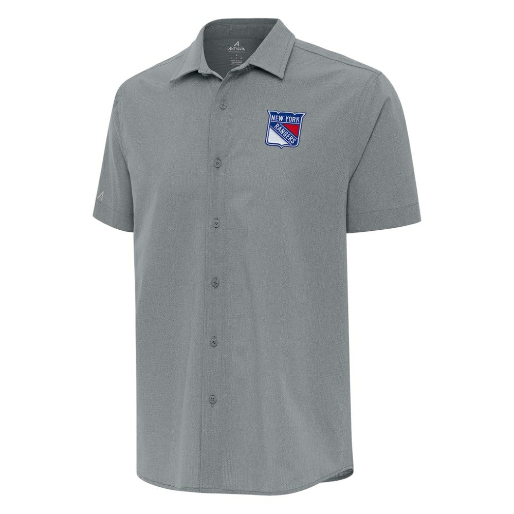 NHL Gray New York Rangers Antigua Activate Woven Short Sleeve Button-Up Shirt