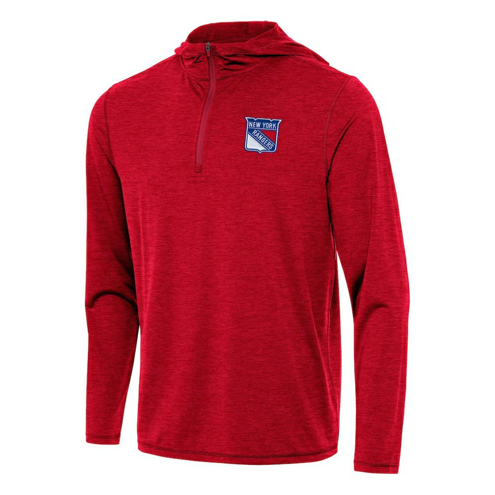 NHL Heather Red New York Rangers Antigua Tidy Quarter-Zip Hoodie