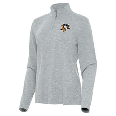 NHL Heather Gray Pittsburgh Penguins Antigua Women's Mentor Quarter-Zip Mock Long Sleeve Top