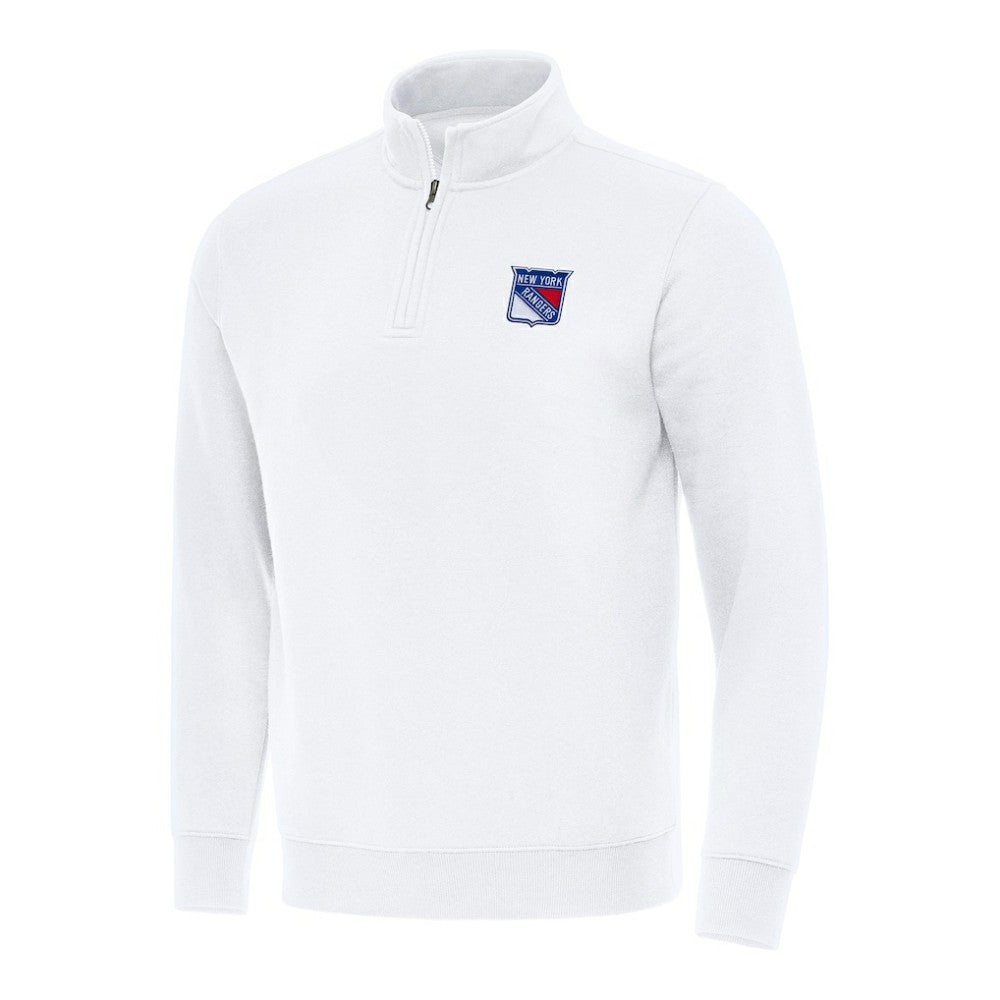NHL White New York Rangers Antigua Victory Quarter-Zip Mock Sweatshirt