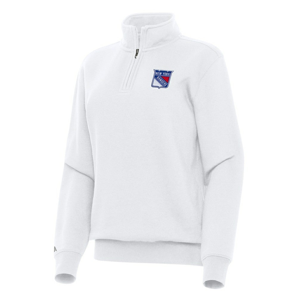 NHL White New York Rangers Antigua Women's Victory Quarter-Zip Sweatshirt