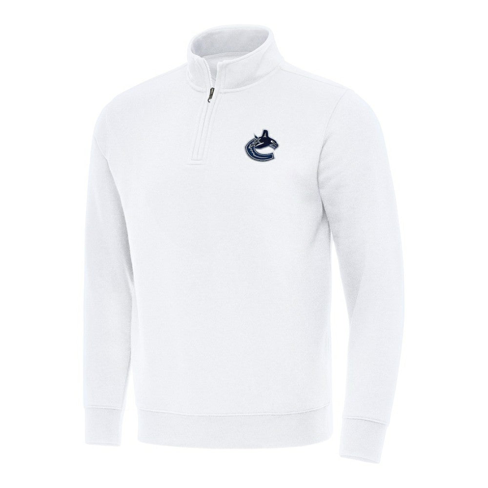 NHL White Vancouver Canucks Antigua Victory Quarter-Zip Mock Sweatshirt