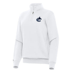 NHL White Vancouver Canucks Antigua Women's Victory Quarter-Zip Sweatshirt