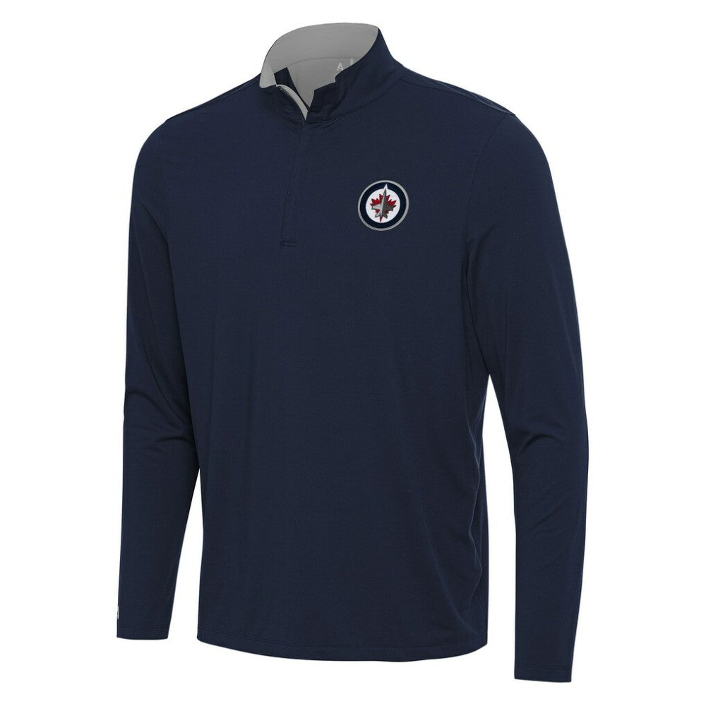 NHL Navy/Gray Winnipeg Jets Antigua Content Quarter-Zip Pullover Top