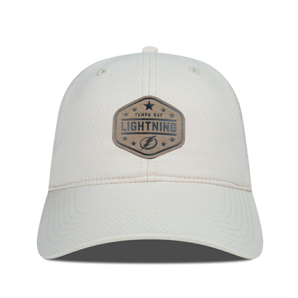 NHL Cream Tampa Bay Lightning Men's Levelwear Faux Leather Patch Unstructured Adjustable Hat
