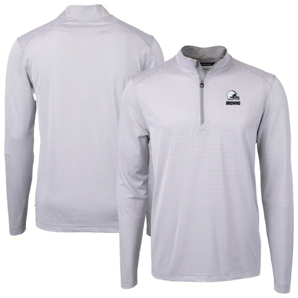 Cutter & Buck Big & Tall Virtue Eco Pique Micro Stripe Recycled Quarter-Zip Pullover Top - Cleveland Browns