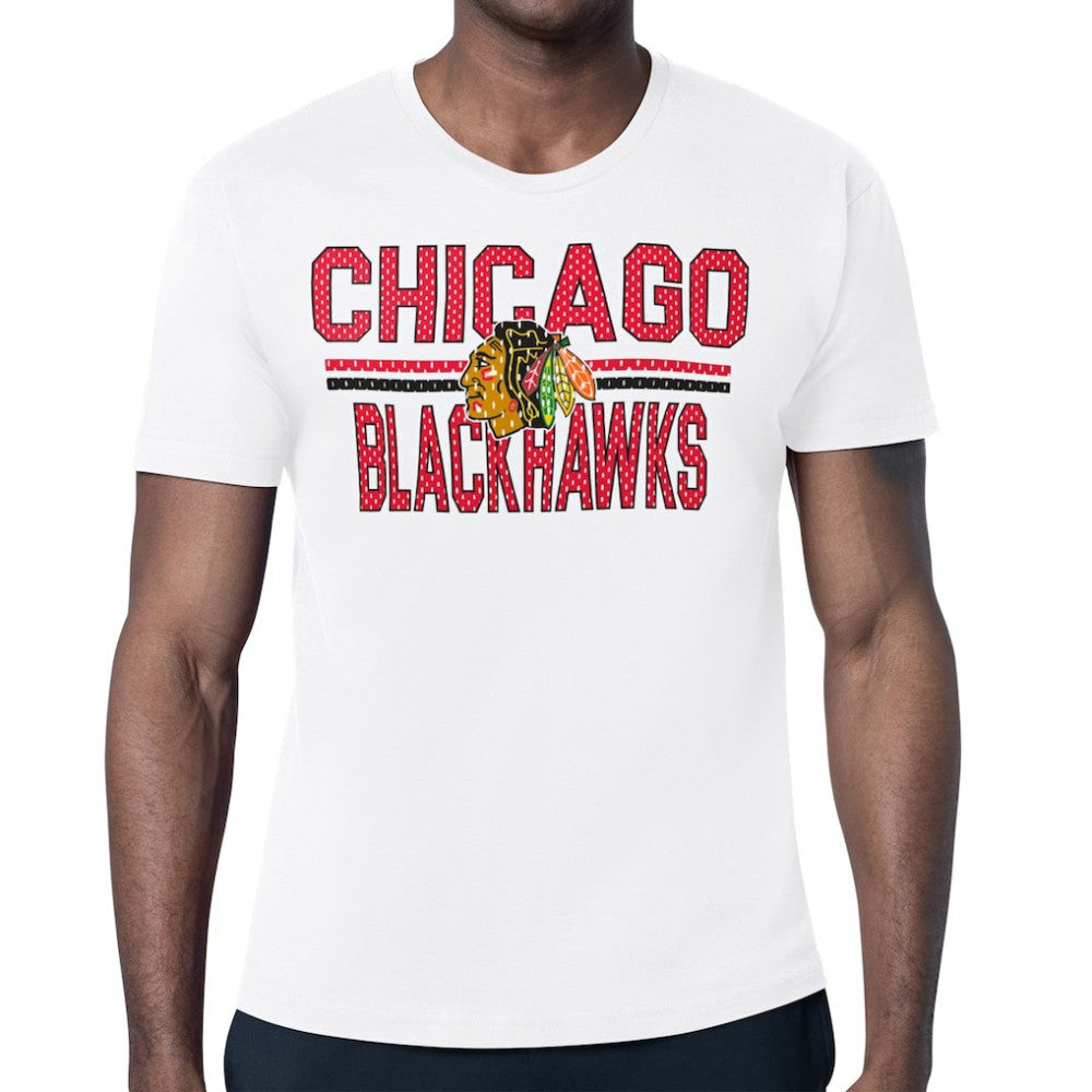 NHL White Chicago Blackhawks Starter Mesh Look Team Name T-Shirt