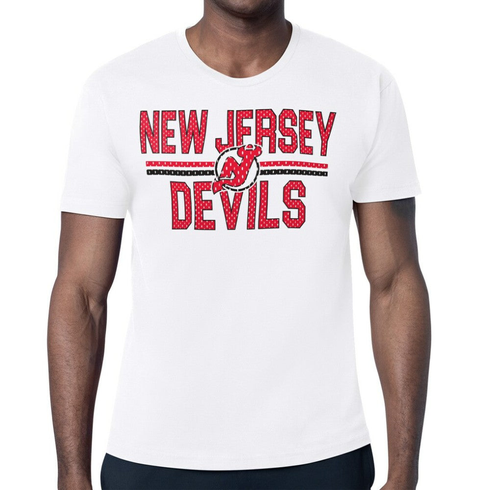 NHL White New Jersey Devils Starter Mesh Look Team Name T-Shirt