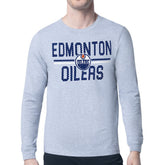 NHL Heather Gray Edmonton Oilers Starter Mesh Look Team Name Logo Long Sleeve T-Shirt