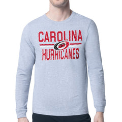 NHL Heather Gray Carolina Hurricanes Starter Mesh Look Team Name Logo Long Sleeve T-Shirt