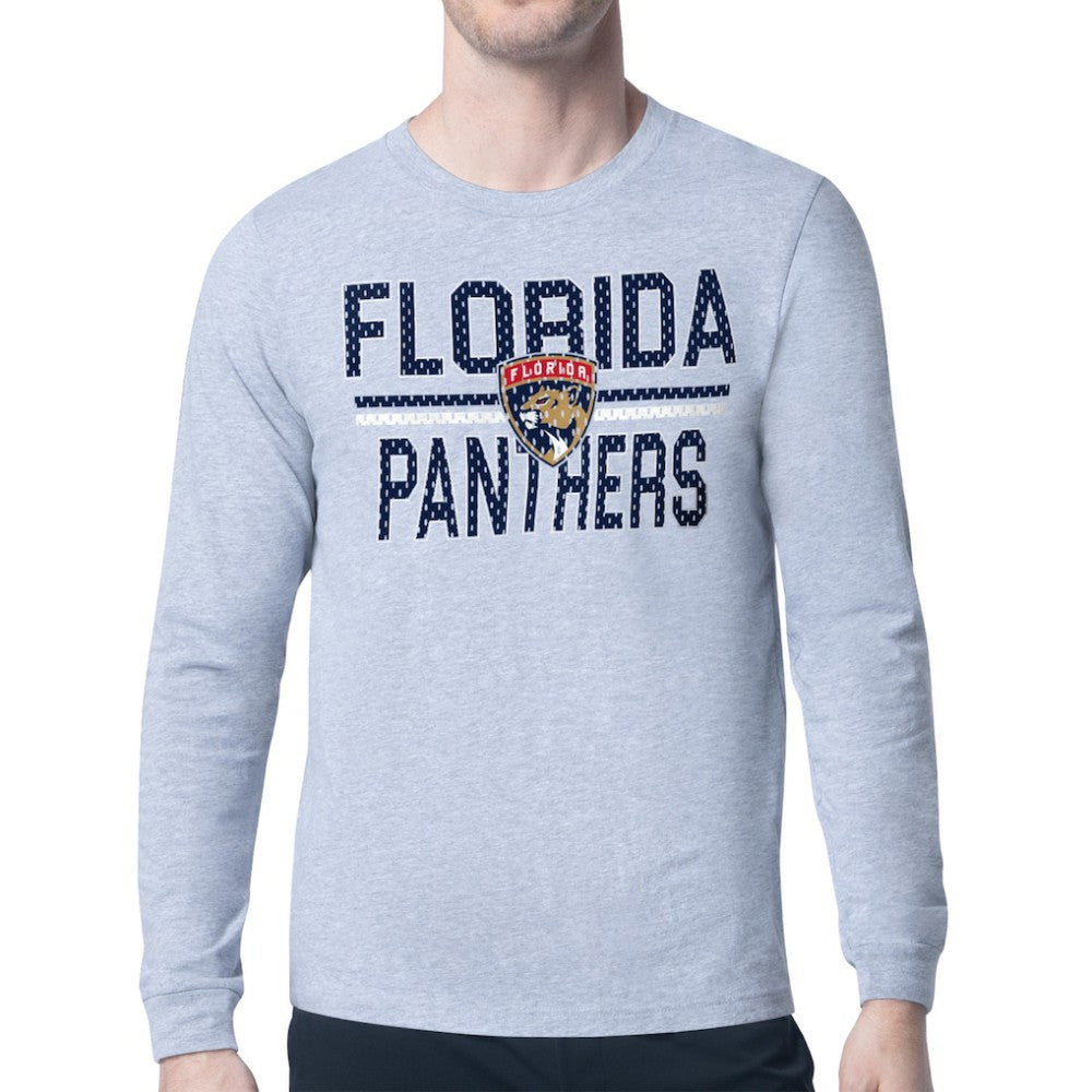 NHL Heather Gray Florida Panthers Starter Mesh Look Team Name Logo Long Sleeve T-Shirt