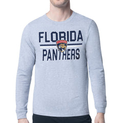 NHL Heather Gray Florida Panthers Starter Mesh Look Team Name Logo Long Sleeve T-Shirt