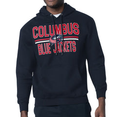 NHL Navy Columbus Blue Jackets Starter Mesh Look Team Name Logo Tri-Blend Pullover Hoodie