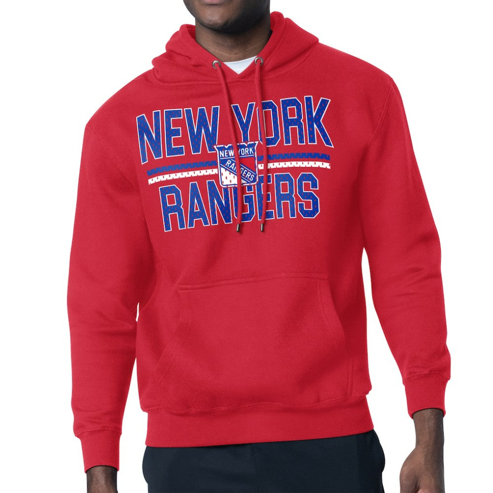 NHL Red New York Rangers Starter Mesh Look Team Name Logo Tri-Blend Pullover Hoodie