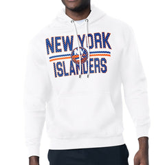 NHL White New York Islanders Starter Mesh Look Team Name Logo Tri-Blend Pullover Hoodie