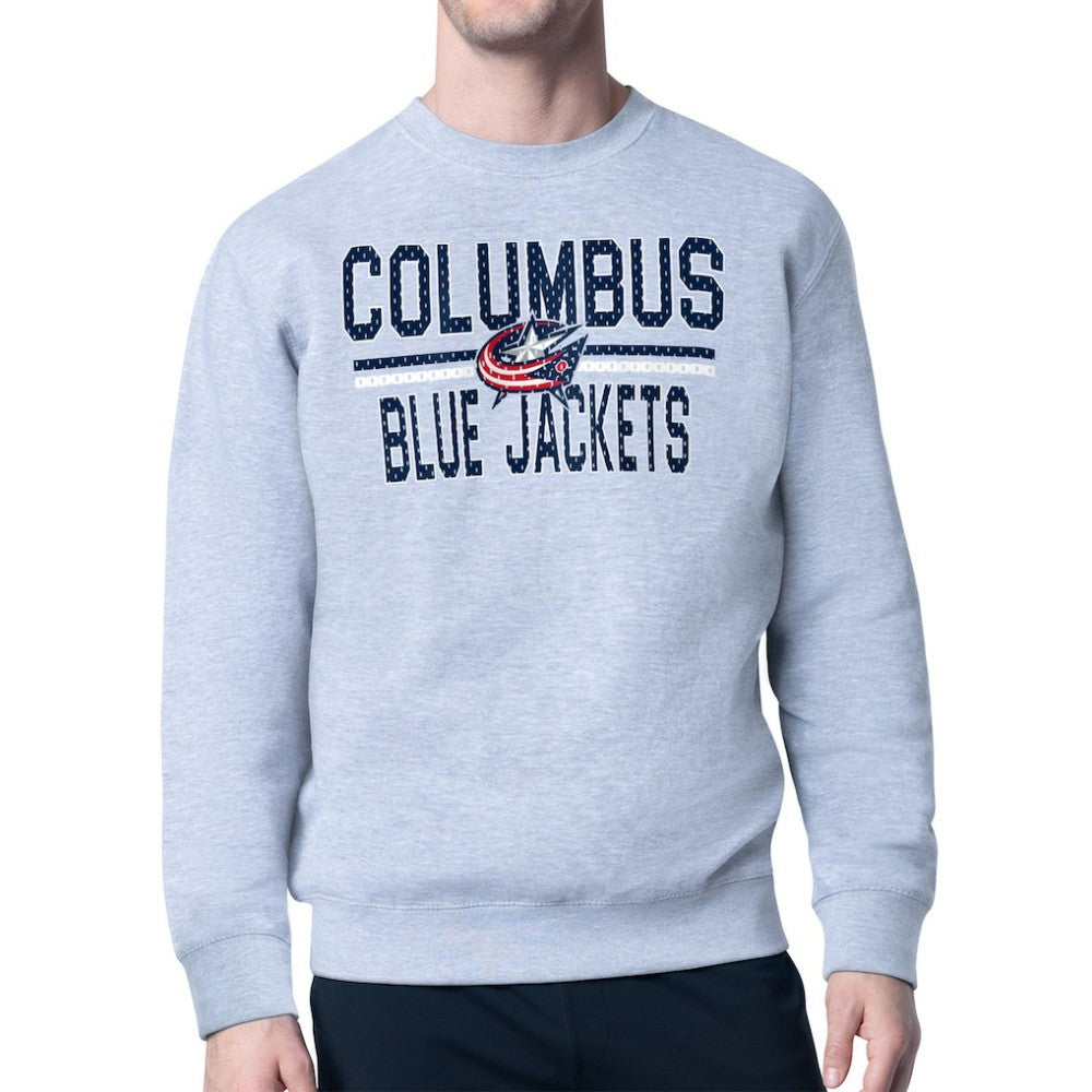 NHL Heather Gray Columbus Blue Jackets Starter Mesh Look Team Name Logo Pullover Sweatshirt