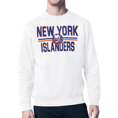 NHL White New York Islanders Starter Mesh Look Team Name Logo Pullover Sweatshirt