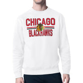 NHL White Chicago Blackhawks Starter Mesh Look Team Name Logo Pullover Sweatshirt