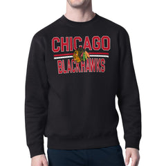NHL Black Chicago Blackhawks Starter Mesh Look Team Name Logo Pullover Sweatshirt