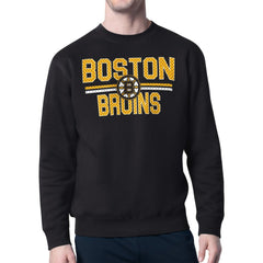 NHL Black Boston Bruins Starter Mesh Look Team Name Logo Pullover Sweatshirt