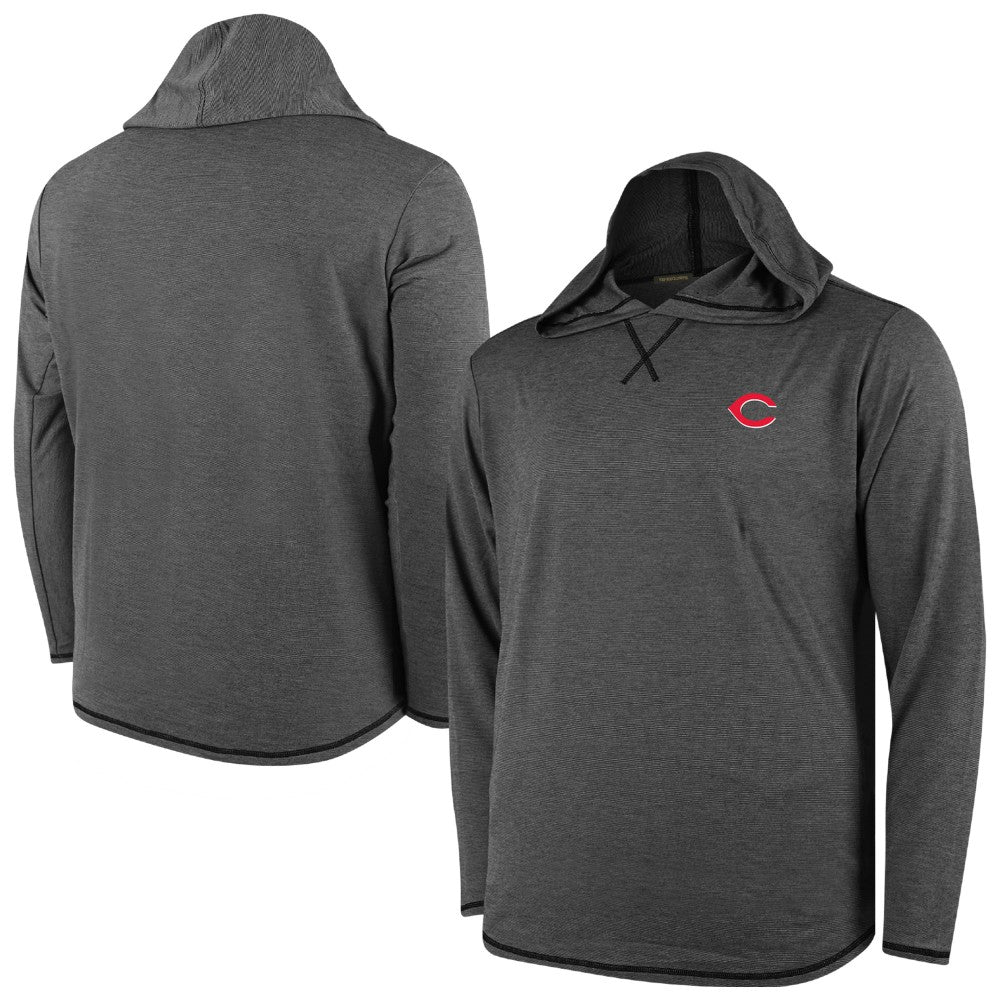 MLB Cincinnati Reds Butter Stripe Tri-Blend Long Sleeve Hoodie T-Shirt - Black