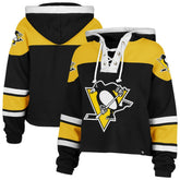 NHL Black Pittsburgh Penguins '47 Women's Cropped Superior Lacer Pullover Hoodie