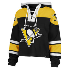 NHL Black Pittsburgh Penguins '47 Women's Cropped Superior Lacer Pullover Hoodie