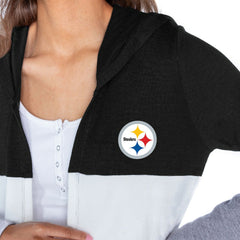 Gameday Couture Women's Tri-Blend Color Block Lightweight Cardigan Hoodie - Pittsburgh Steelers