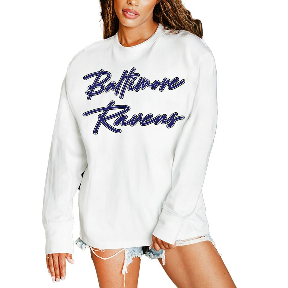 Gameday Couture Women's Classic Comeback Oversized Long Sleeve T-Shirt - Baltimore Ravens