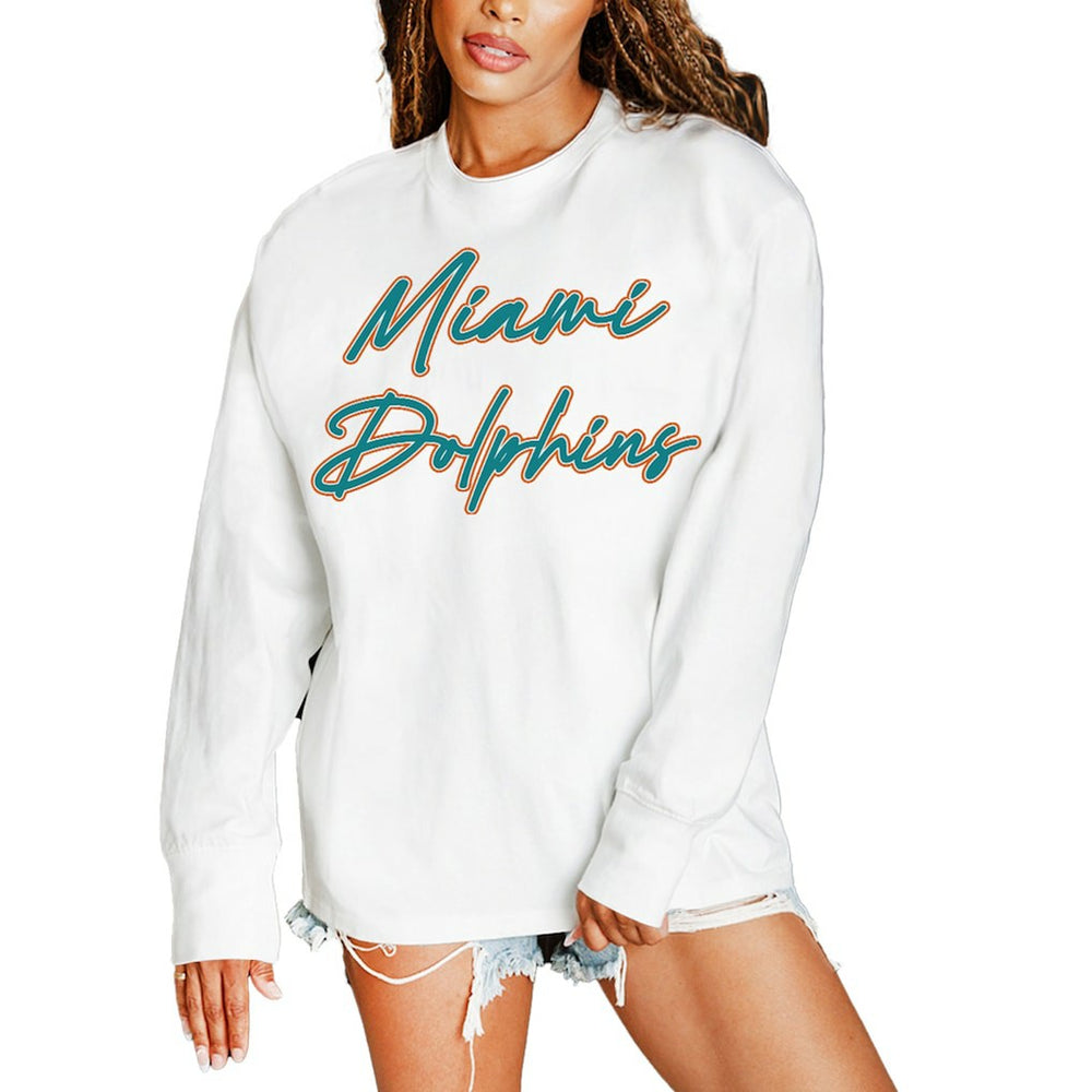 Gameday Couture Women's Classic Comeback Oversized Long Sleeve T-Shirt - Miami Dolphins