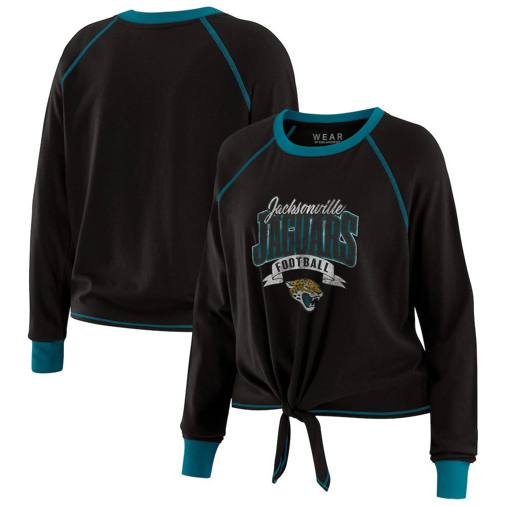 WEAR by Erin Andrews Women's Plus Size Tie-Front Long Sleeve Top - Jacksonville Jaguars