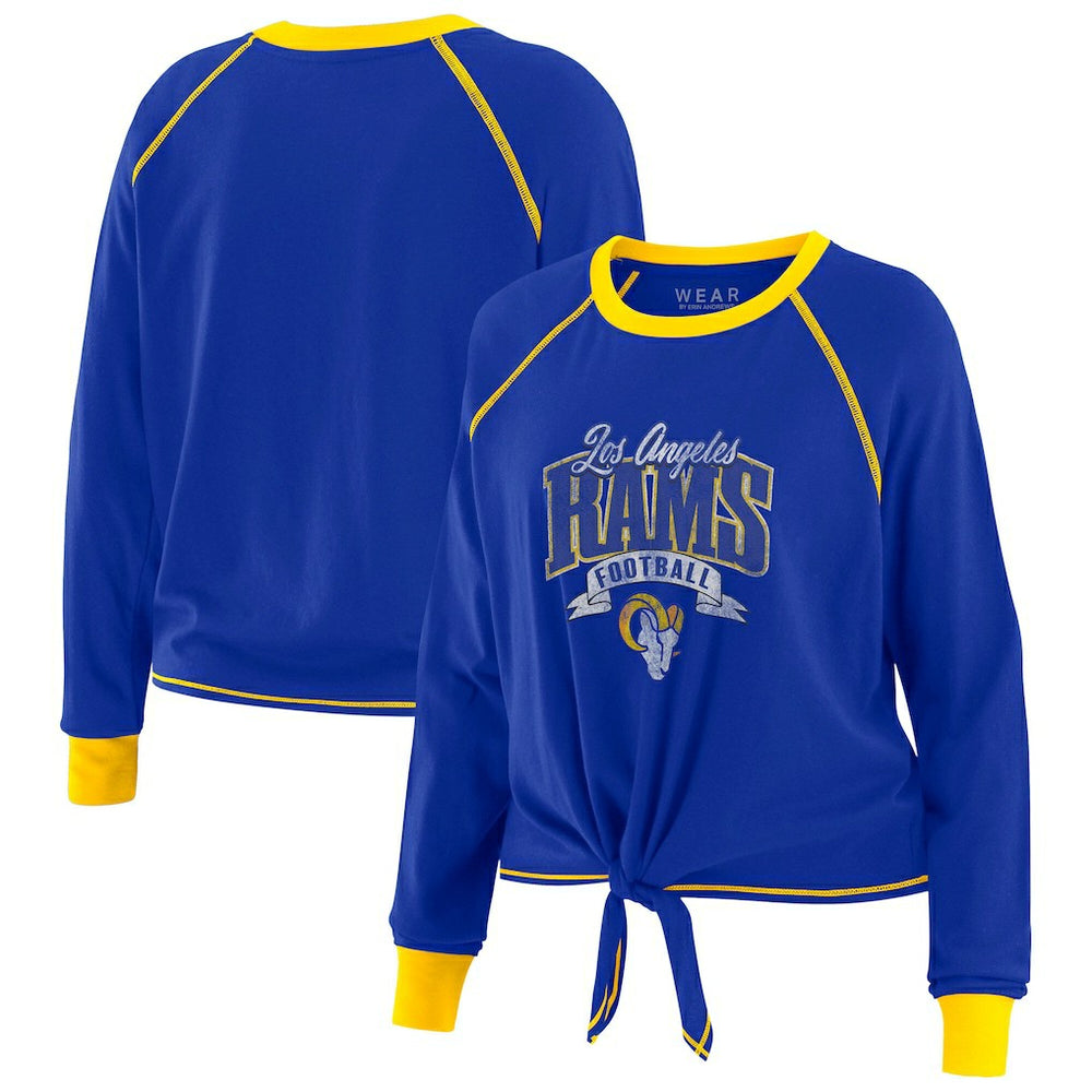 WEAR by Erin Andrews Women's Plus Size Tie-Front Long Sleeve Top - Los Angeles Rams