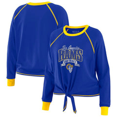 WEAR by Erin Andrews Women's Plus Size Tie-Front Long Sleeve Top - Los Angeles Rams
