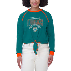WEAR by Erin Andrews Women's Plus Size Tie-Front Long Sleeve Top - Miami Dolphins