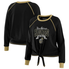 WEAR by Erin Andrews Women's Plus Size Tie-Front Long Sleeve Top - New Orleans Saints