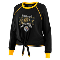 WEAR by Erin Andrews Women's Plus Size Tie-Front Long Sleeve Top - Pittsburgh Steelers